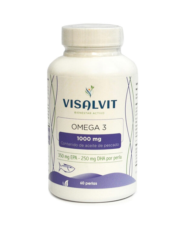 Bote de Visalvit Omega 3. Complemento alimenticio de 60 perlas de 1.000 mg.